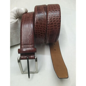 Neiman Marcus Brown Leather Crocodile Embossed Buckle Men Belt - Size 38